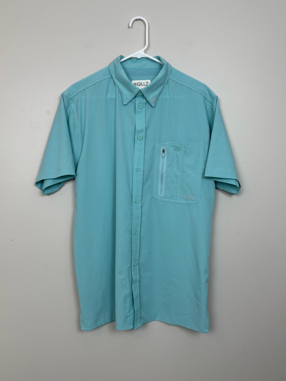 Gillz Shirt Mens Medium Blue Short Sleeve Vented Fishing Button Front Pocket Top